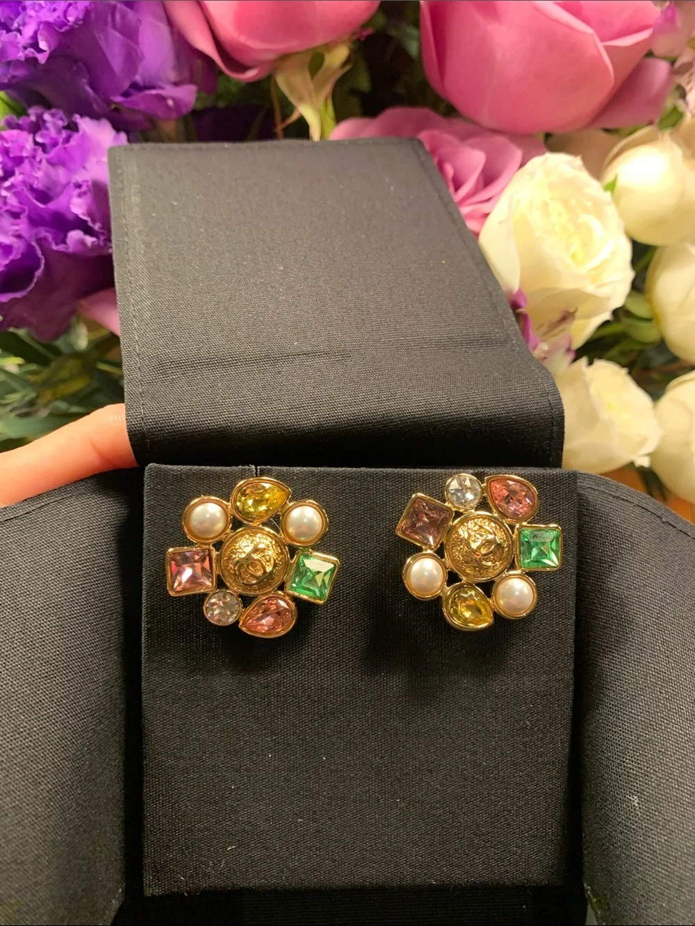 Absolutely stunning brand new authentic Chanel earrings with multi color stones